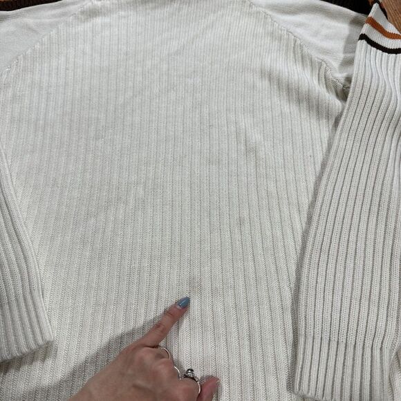 Old Skool Urban Wear Sz L Brown Orange Striped Sweater Turtleneck 100% Acrylic - Picture 2 of 10